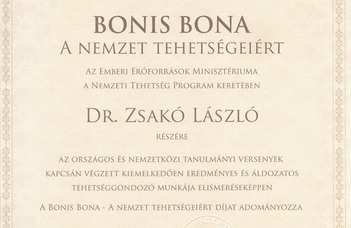 Bonis Bona - a nemzet tehetségeiért díj Zsakó Lászlónak és Horváth Gyulának